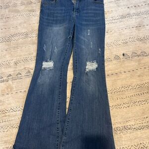 Flare Leg Distressed Blue Jeans